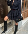 Kadın Lacivert Denim Fırfırlı Mini Elbise