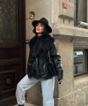 Kadın Siyah Kürk Yaka Deri Mont Ceket