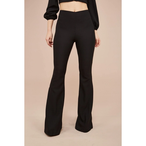 Kadın Siyah Bol Paça Kumaş Pantolon