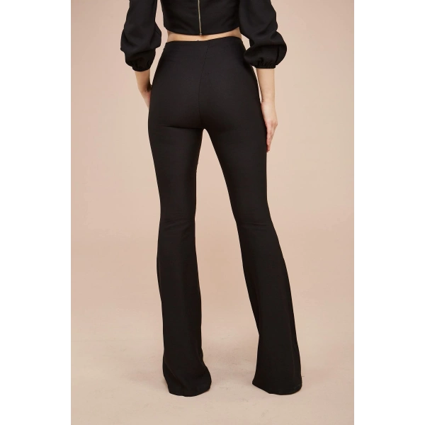 Kadın Siyah Bol Paça Kumaş Pantolon