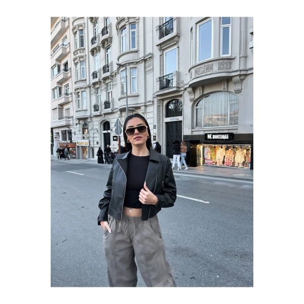 Kadın Balon Kol Deri Ceket