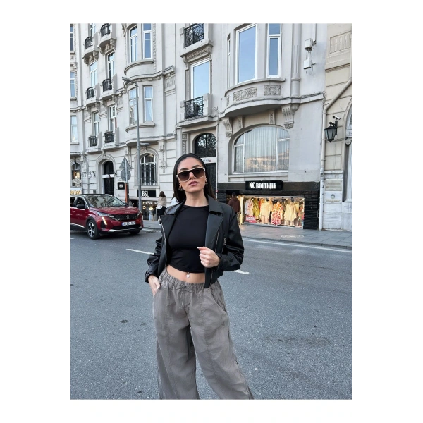 Kadın Balon Kol Deri Ceket