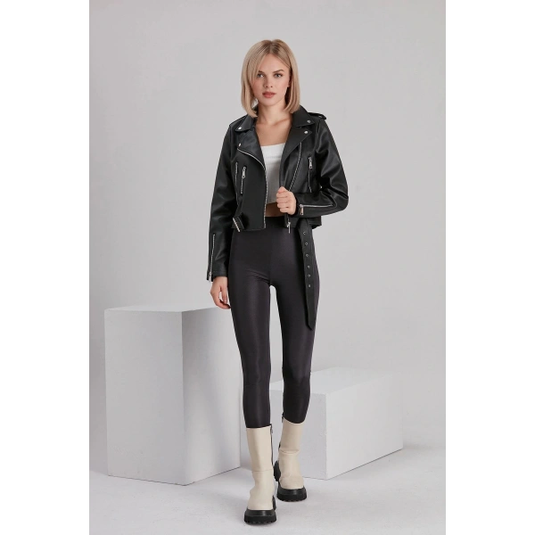 Kadın Siyah Deri Ceket