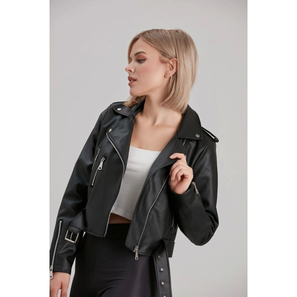 Kadın Siyah Deri Ceket