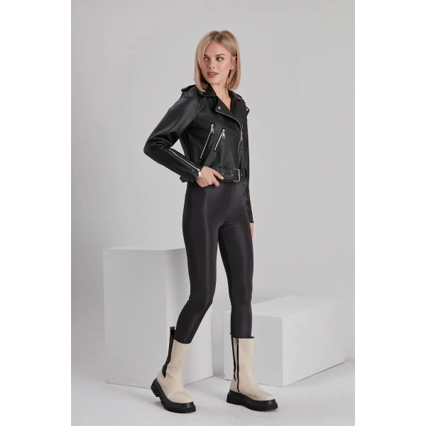 Kadın Siyah Deri Ceket