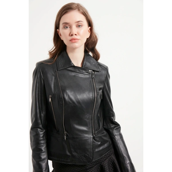 Kadın Siyah Hakiki Deri Ceket