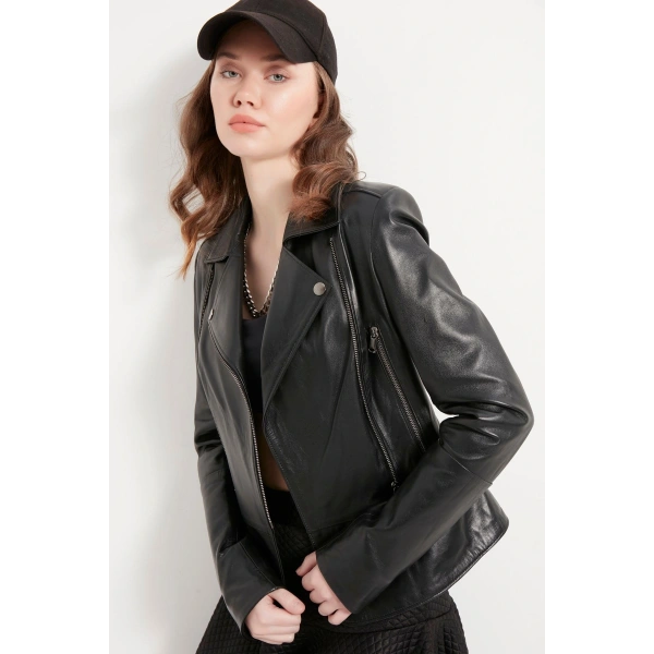 Kadın Siyah Hakiki Deri Ceket