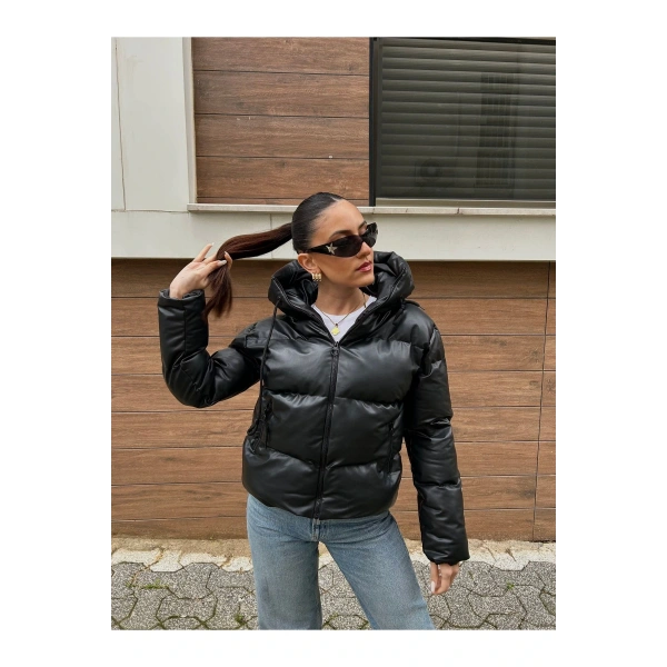 Kadın Deri Şişme Mont