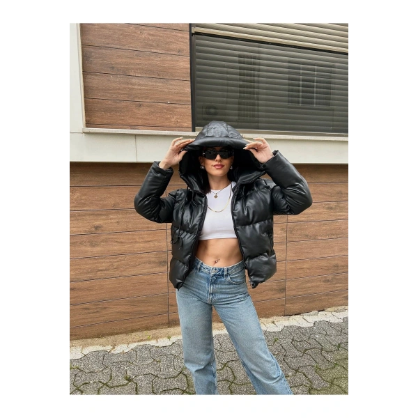 Kadın Deri Şişme Mont