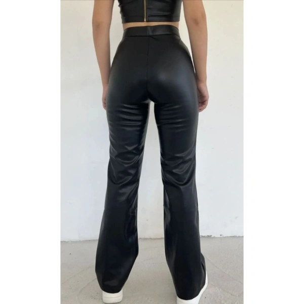 Kadın Siyah Ispanyolpaça Suni Deri Pantolon