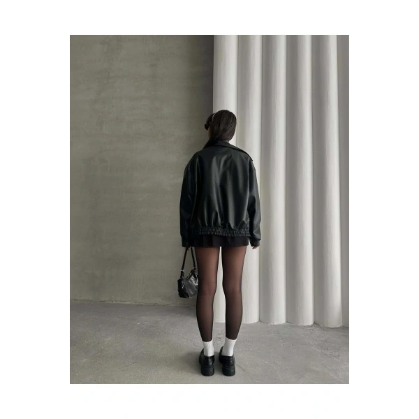 Unisex Oversize Vintage Siyah Deri Ceket