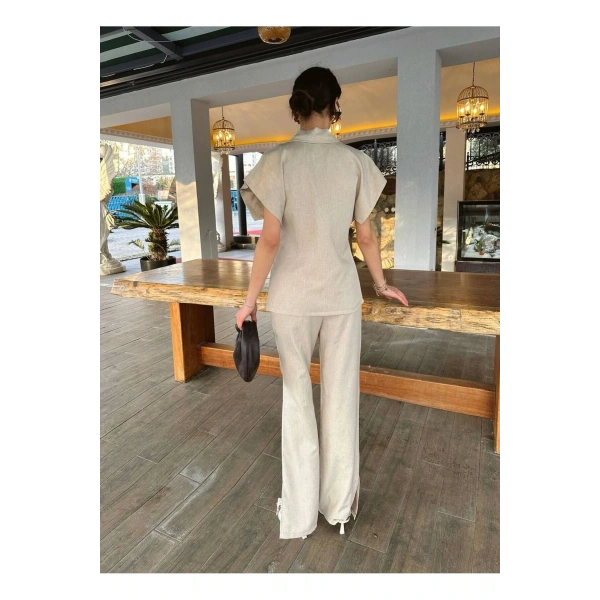 Kadın Krem Keten İkili Takım