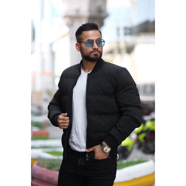 Erkek Kolej Yaka İçi Astarlı Kapüşonlu Su Ve Rüzgar Geçirmez Şişme Mont