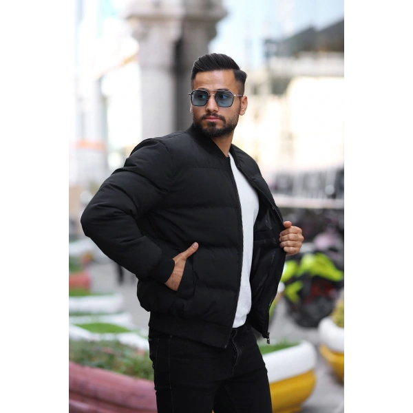 Erkek Kolej Yaka İçi Astarlı Kapüşonlu Su Ve Rüzgar Geçirmez Şişme Mont