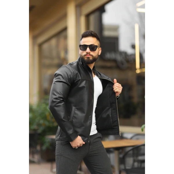 Erkek Hakim Yaka Deri Ceket