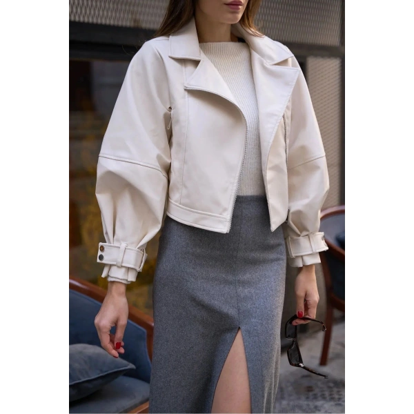 Krem Bomber Ceket