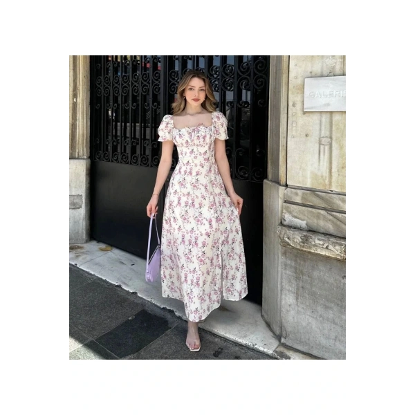 Yan Yırtmaçlı Çiçek Elbise