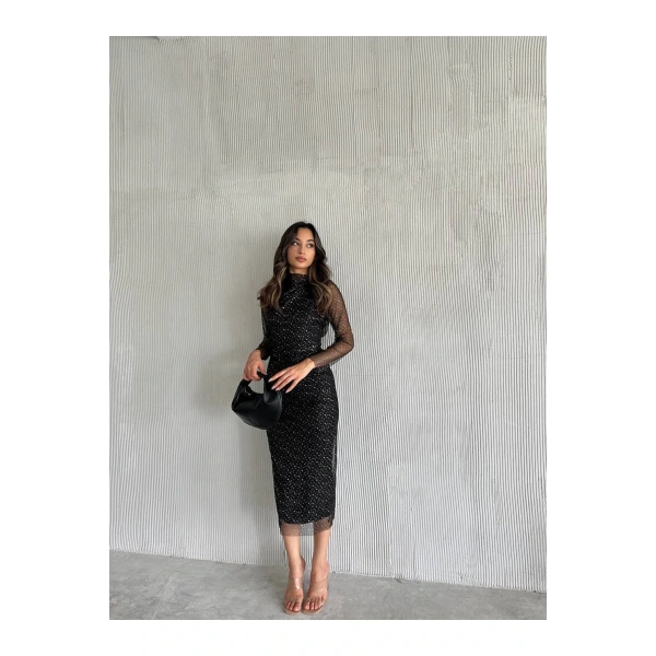 Sim Detayli Tül Elbise