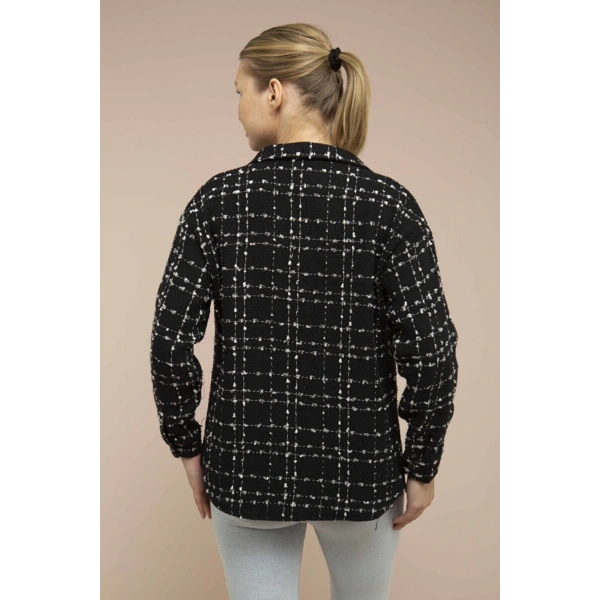 Kadın Siyah Ekoseli Ince Kaşe Gömlek