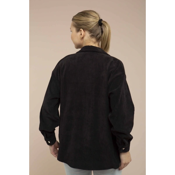 Kadın Siyah Kadife Hafif Oversize Gömlek