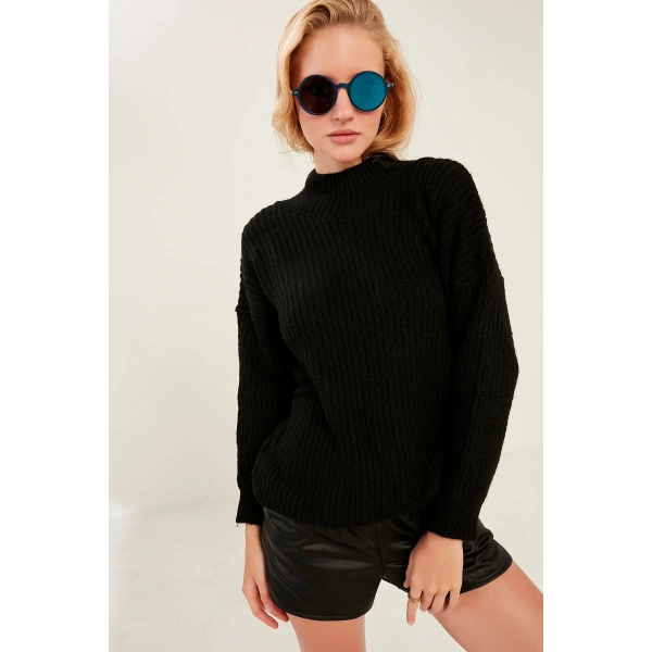 Kadın Siyah Selanik Örgü Kazak