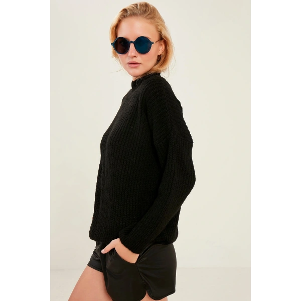 Kadın Siyah Selanik Örgü Kazak