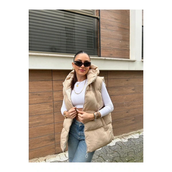 Kadın Krem Oversize Şişme Yelek