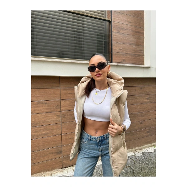 Kadın Krem Oversize Şişme Yelek