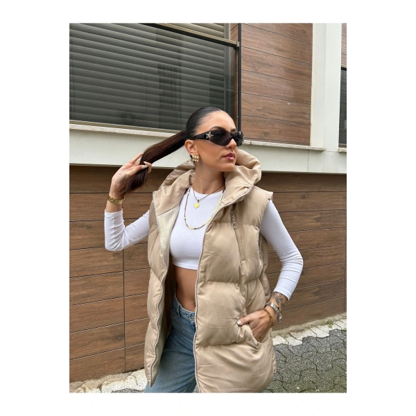 Kadın Krem Oversize Şişme Yelek