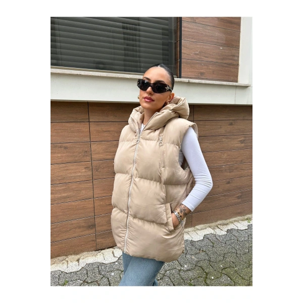 Kadın Krem Oversize Şişme Yelek