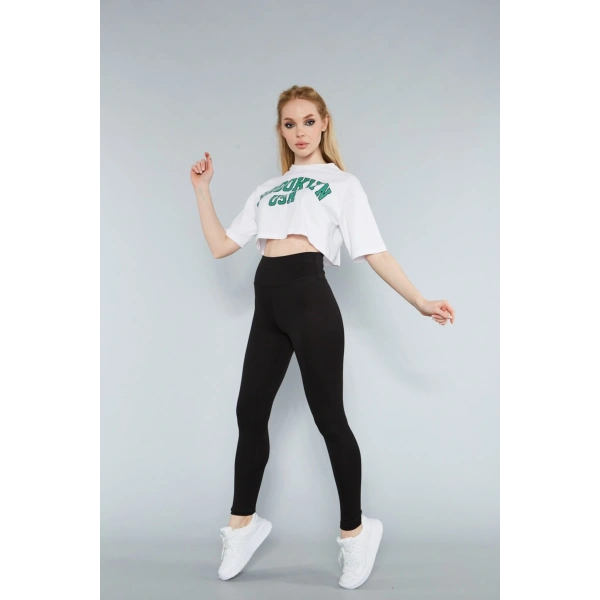 Kadın Siyah Fitilli Tayt Dikişsiz Toparlayıcı Yüksek Bel