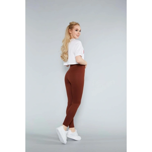 Kadın Kahverengi Yüksek Bel Fitilli Toparlayıcı Dikişsiz Örme Tayt