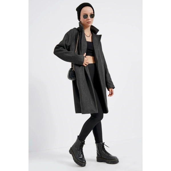 Kadın Antrasit Kaşe Kaban