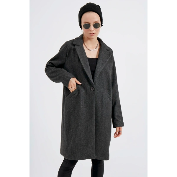 Kadın Antrasit Kaşe Kaban