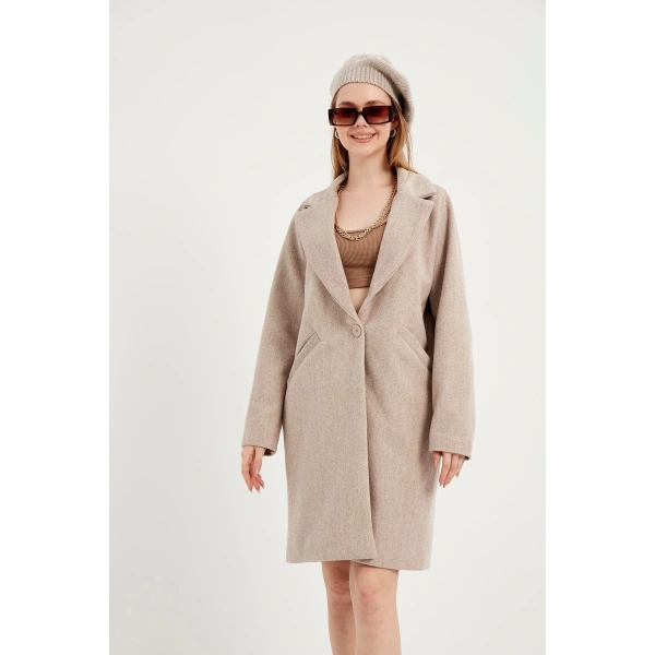 Kadın Koyu Krem Kaşe Kaban