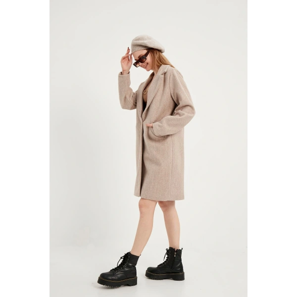 Kadın Koyu Krem Kaşe Kaban