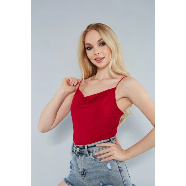 Kadın Siyah Degaje Yaka Askılı Bluz