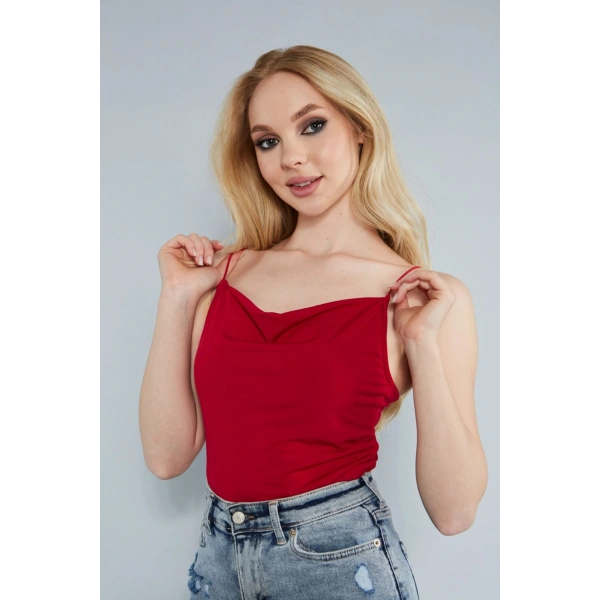 Kadın Siyah Degaje Yaka Askılı Bluz