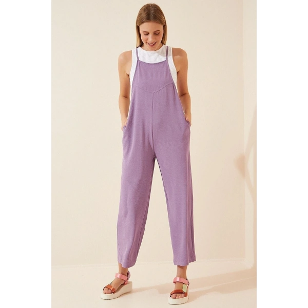 Kadın Lila Askılı Bol Kesim Atletli Tulum