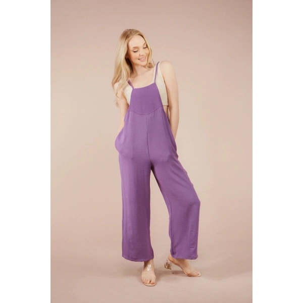 Kadın Lila Askılı Bol Kesim Atletli Tulum