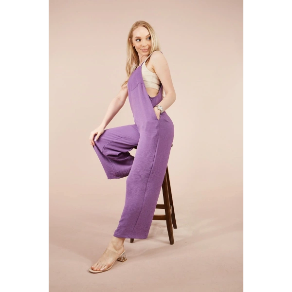 Kadın Lila Askılı Bol Kesim Atletli Tulum