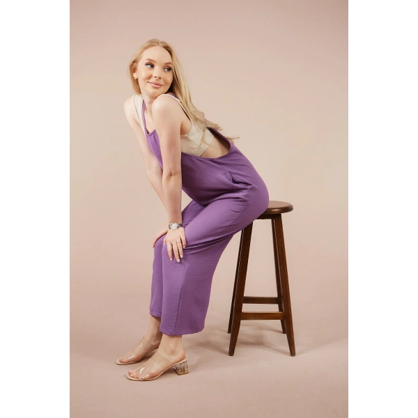 Kadın Lila Askılı Bol Kesim Atletli Tulum