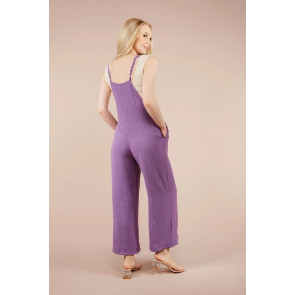 Kadın Lila Askılı Bol Kesim Atletli Tulum