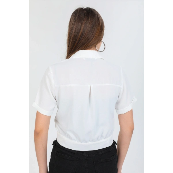 Kadın Beyaz Cepli Kısa Kollu Yazlık Keten Viskon Ceket