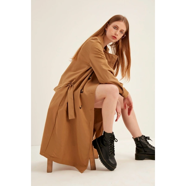 Kadın Kahve Kruvaze Yaka Trençkot