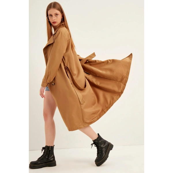 Kadın Kahve Kruvaze Yaka Trençkot