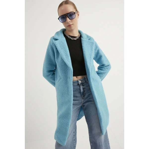 Kadın Bebe Mavi Buklet Kaban