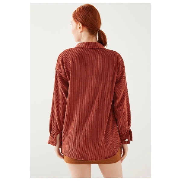 Kadın Kiremit Kadife Gömlek