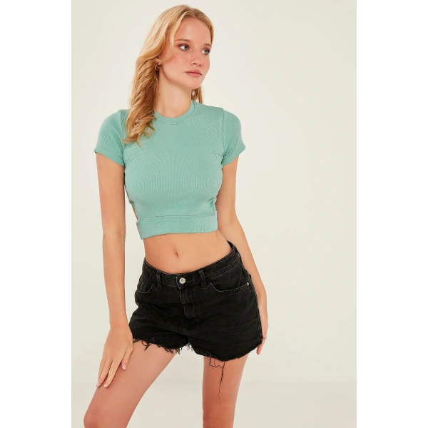 Kadın Mint Pencere Detaylı Kaşkorse Bluz