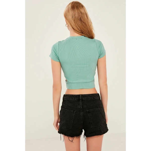 Kadın Mint Pencere Detaylı Kaşkorse Bluz